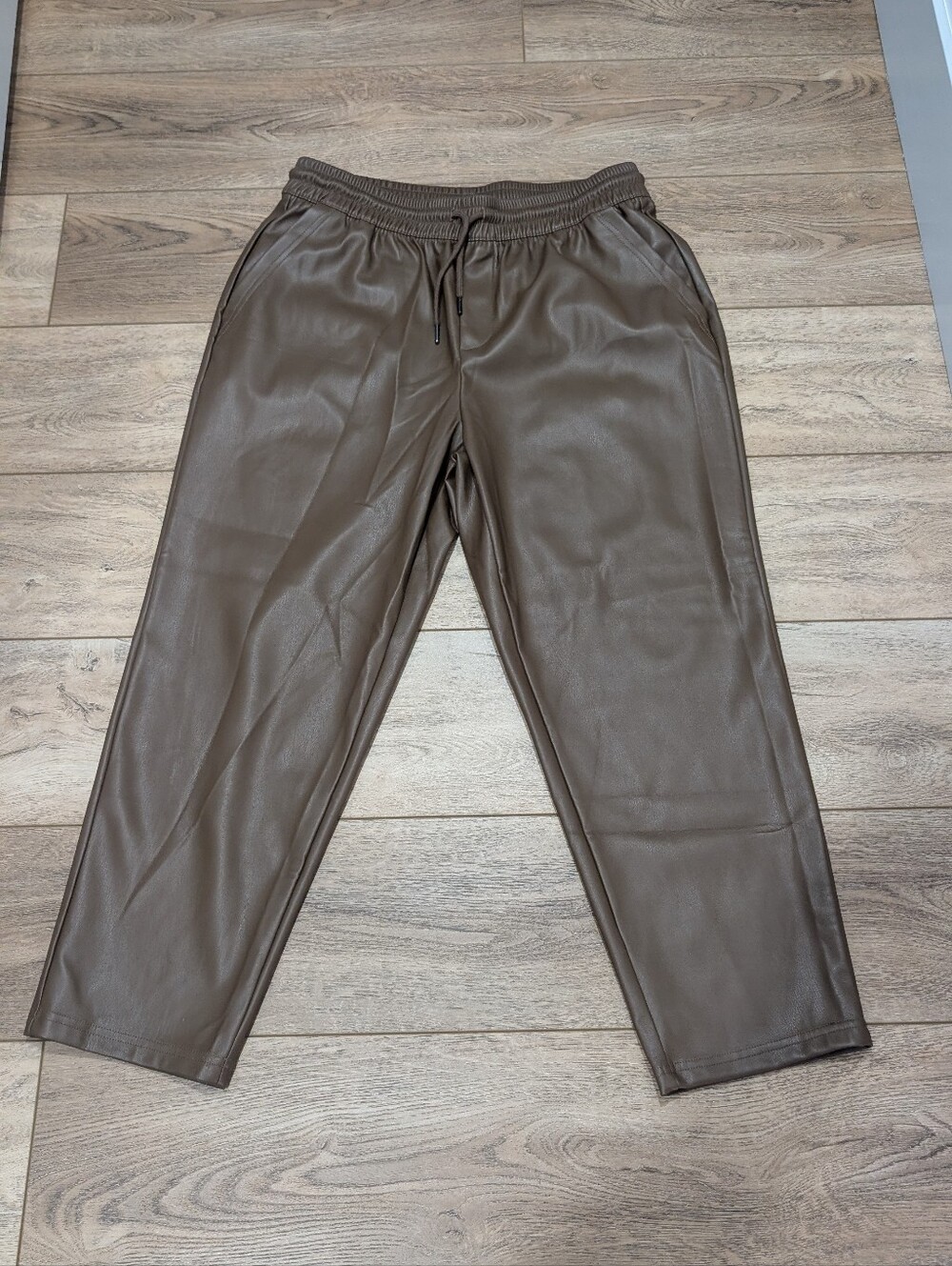 Women's Brown Faux Leather Pants - Comfortable Casual Wear
